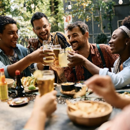 Illustration of friends splitting a bill and managing expenses together